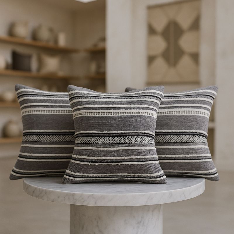 ARMONIA - Set 3 fundas cojín chenille gris tacto suave casa 759