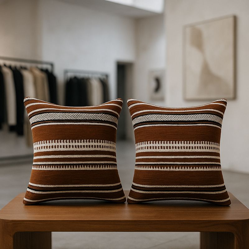 ARMONIA - 2 fundas cojín chenille marrón diseño chic living 759