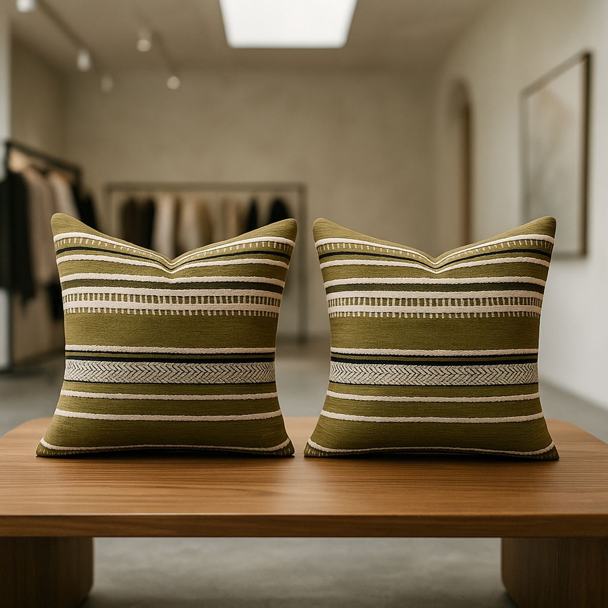 ARMONIA - Set 2 fundas cojín chenille verde tacto suave hogar 759