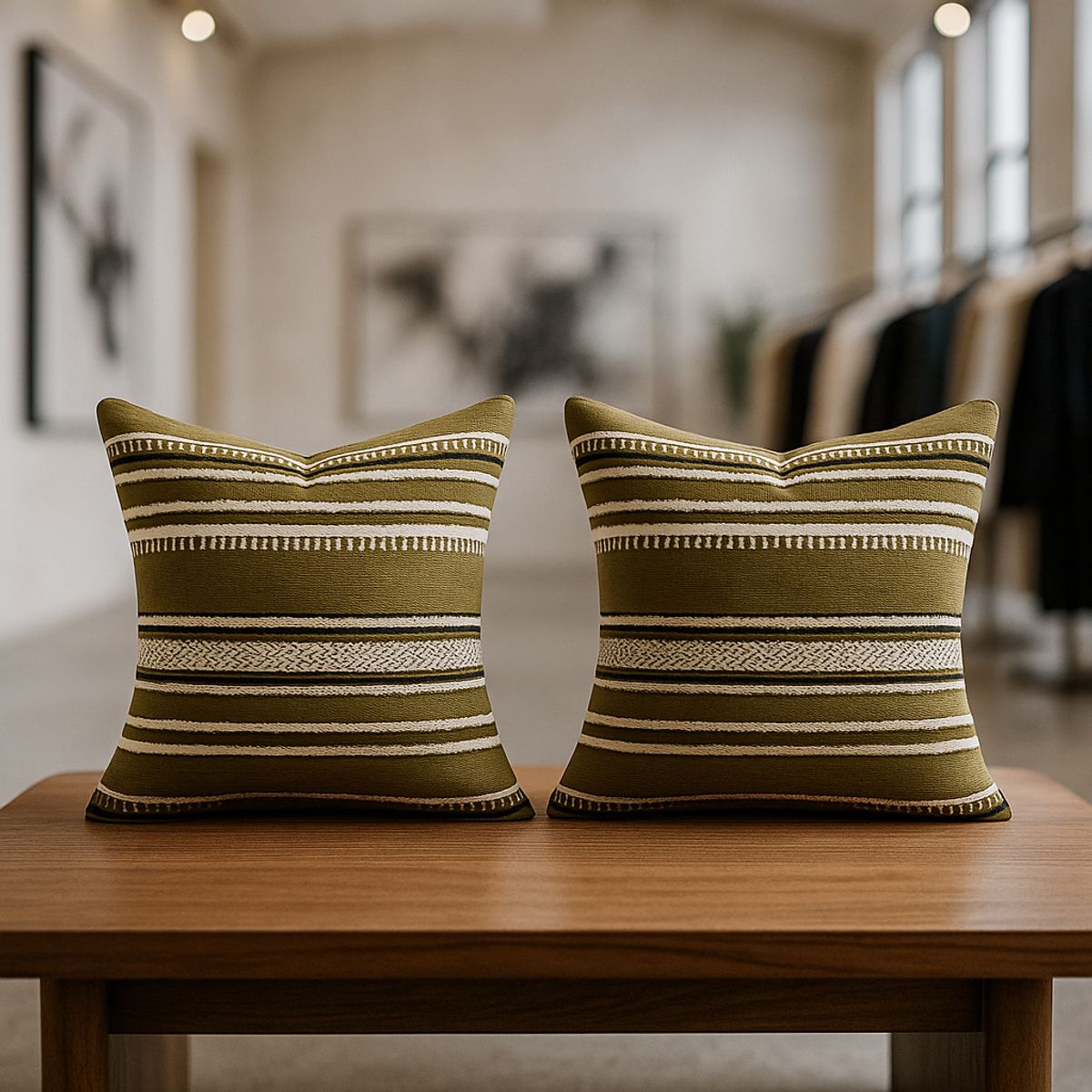 ARMONIA - Set 2 fundas cojín chenille verde tacto suave hogar 759