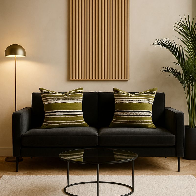 ARMONIA - Par fundas de cojín chenille verde estilo moderno 759