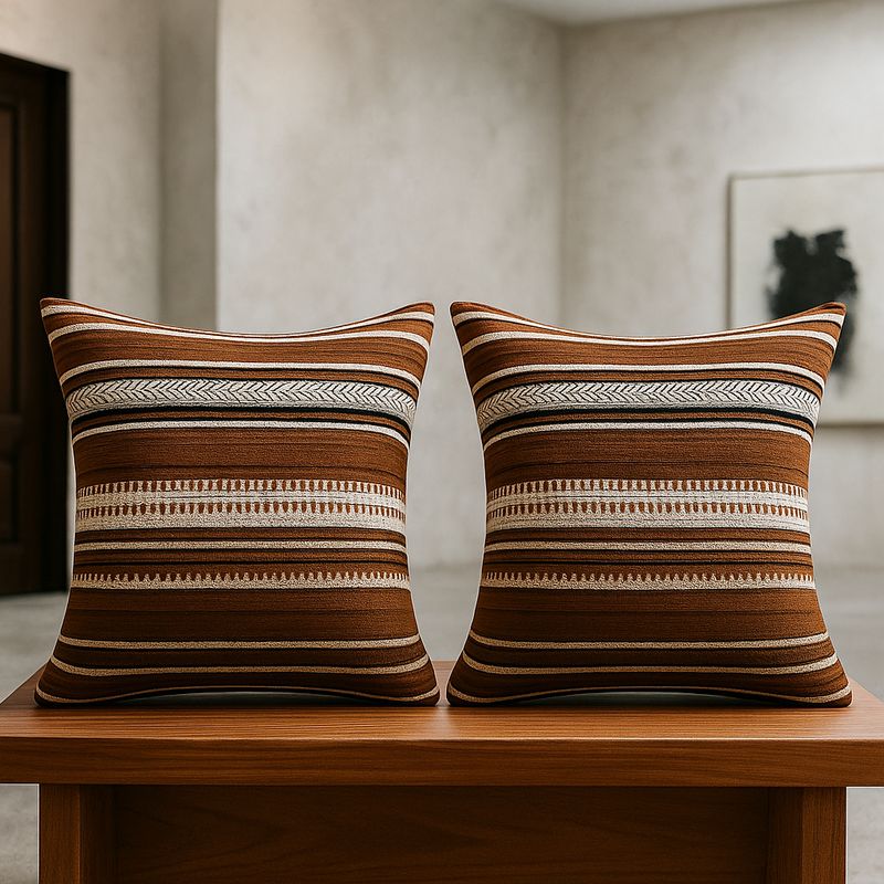 ARMONIA - Par fundas de cojín chenille marrón estilo moderno 759