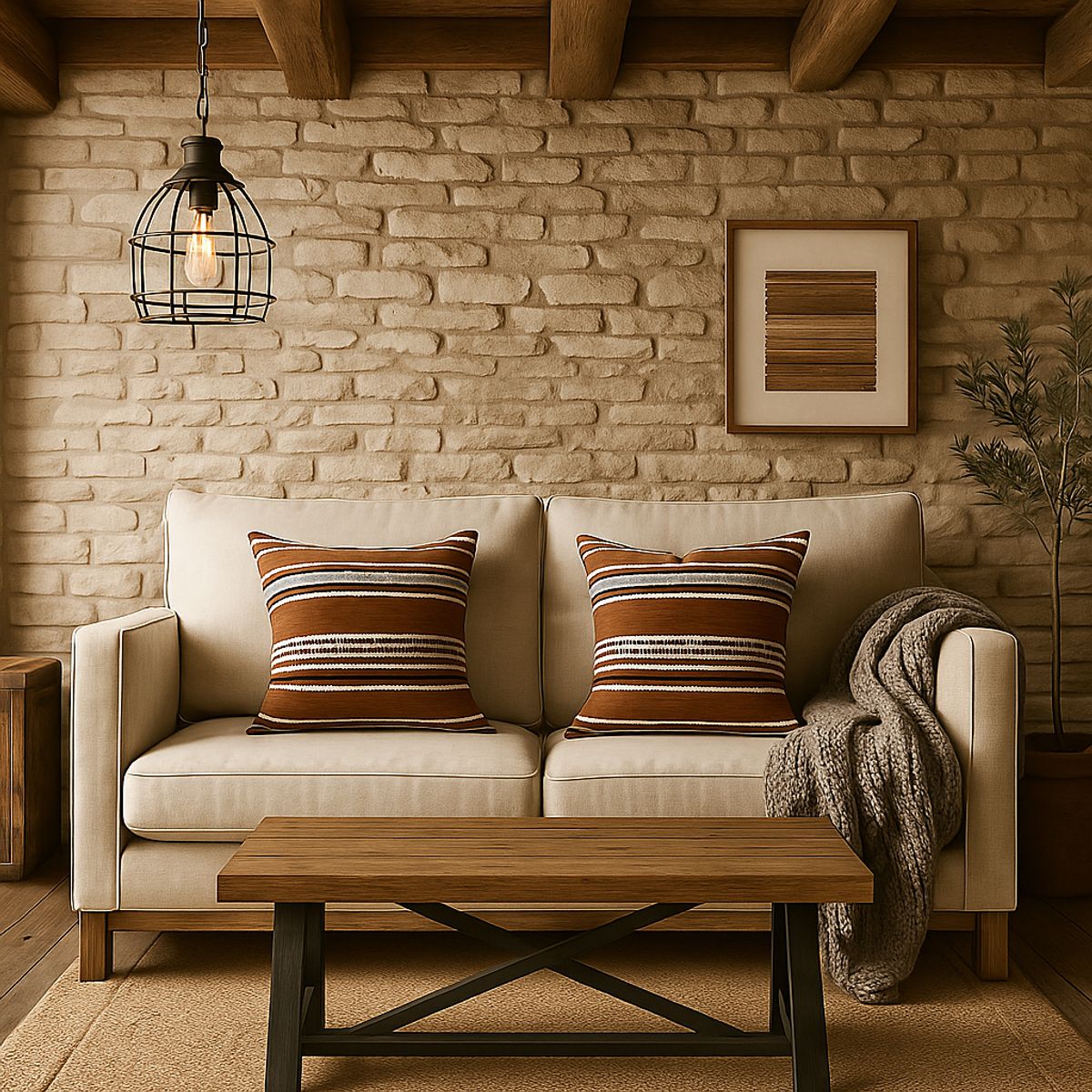 ARMONIA - Dupla fundas cojín chenille marrón tejido premium 759