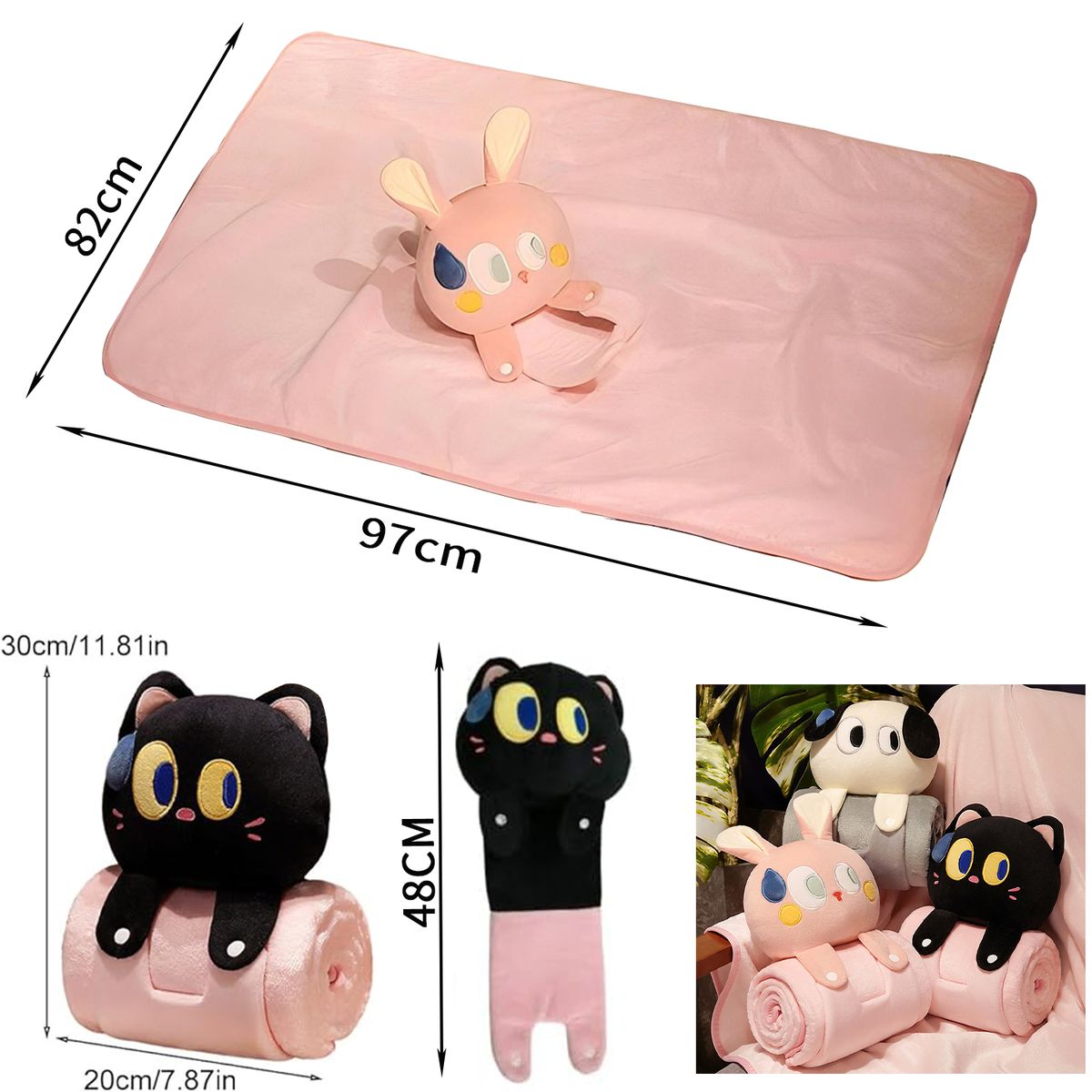 ATURE - Manta Roll Up De Felpa Multifunción Cojín Almohada Peluche