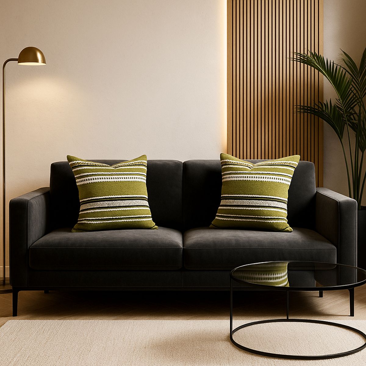 ARMONIA - Dúo fundas cojín chenille verde estilo moderno 759