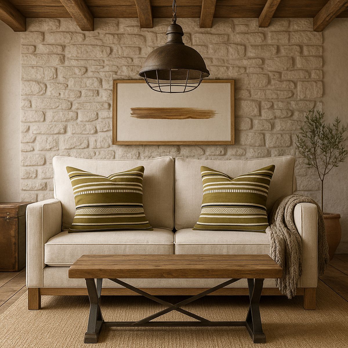 ARMONIA - Pack doble fundas cojín chenille verde sofá lujo 759