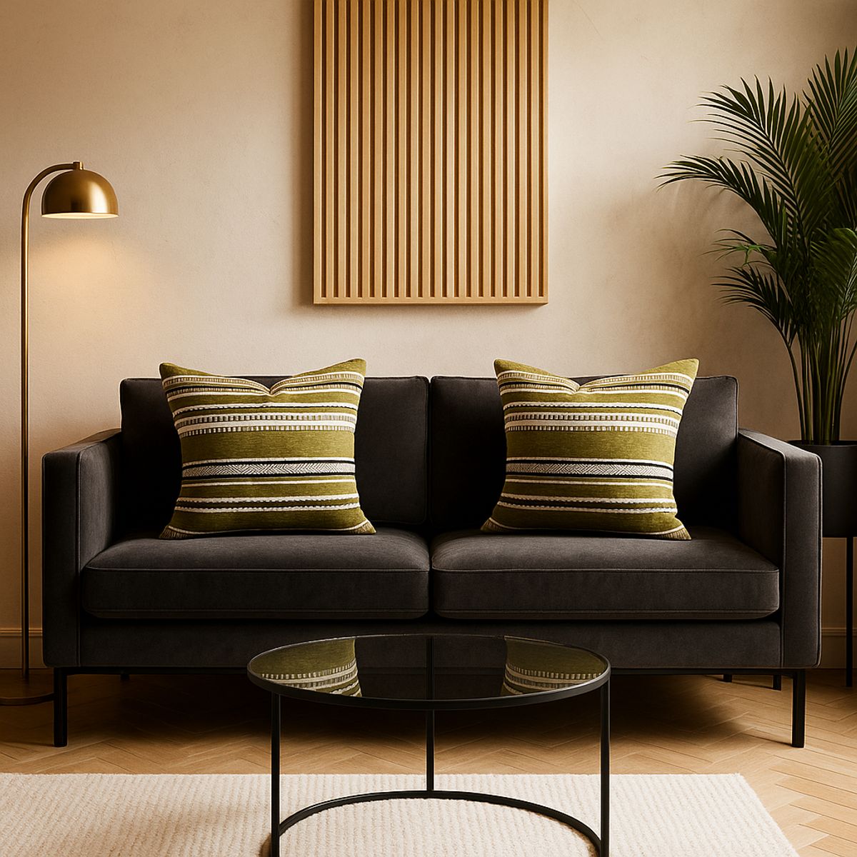 ARMONIA - Pack doble fundas cojín chenille verde sofá lujo 759