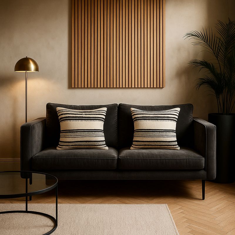 ARMONIA - Par fundas de cojín chenille beige estilo moderno 759