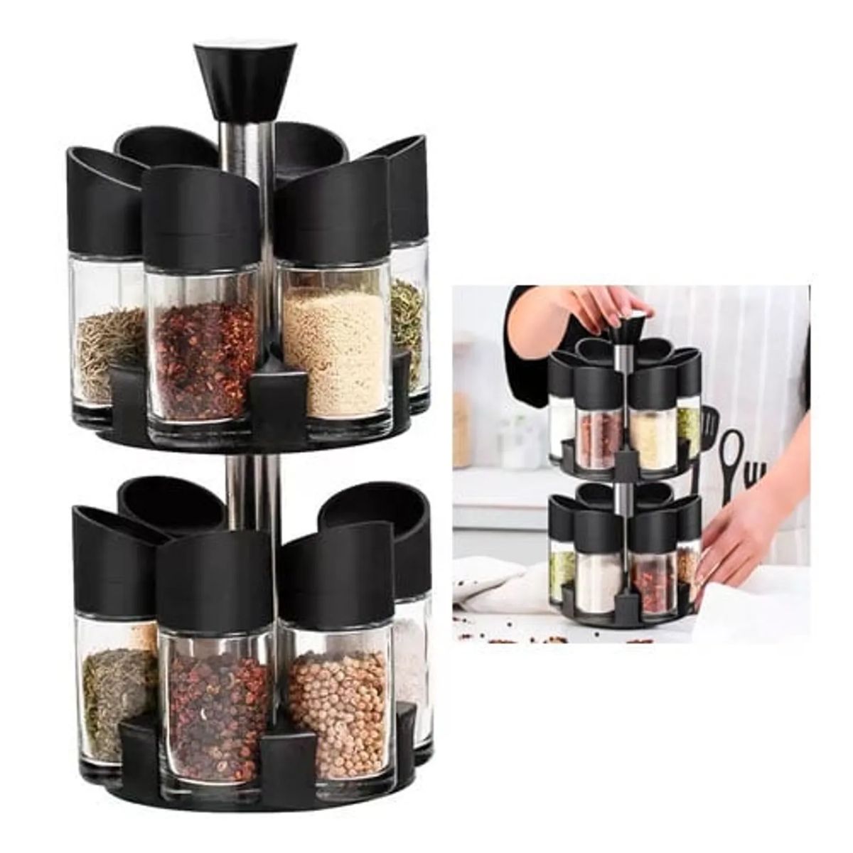 GENERICO - Especiero giratorio Condimenteros 2 Niveles Set 12 Envases