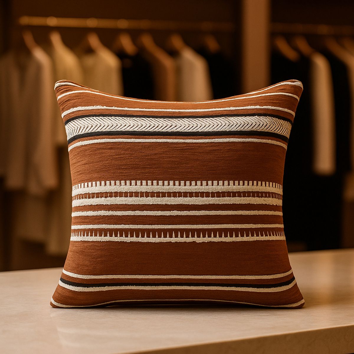 ARMONIA - Funda cojín chenille marrón decorativa sofá elegante 759