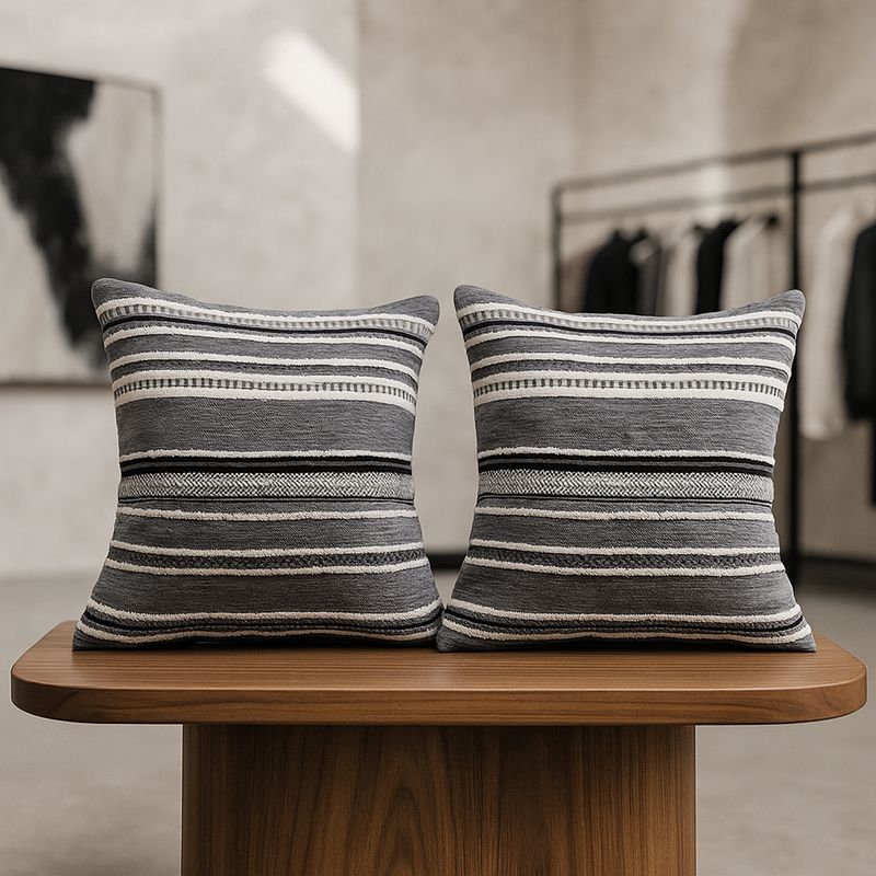 ARMONIA - Set 2 fundas cojín chenille gris tacto suave hogar 759
