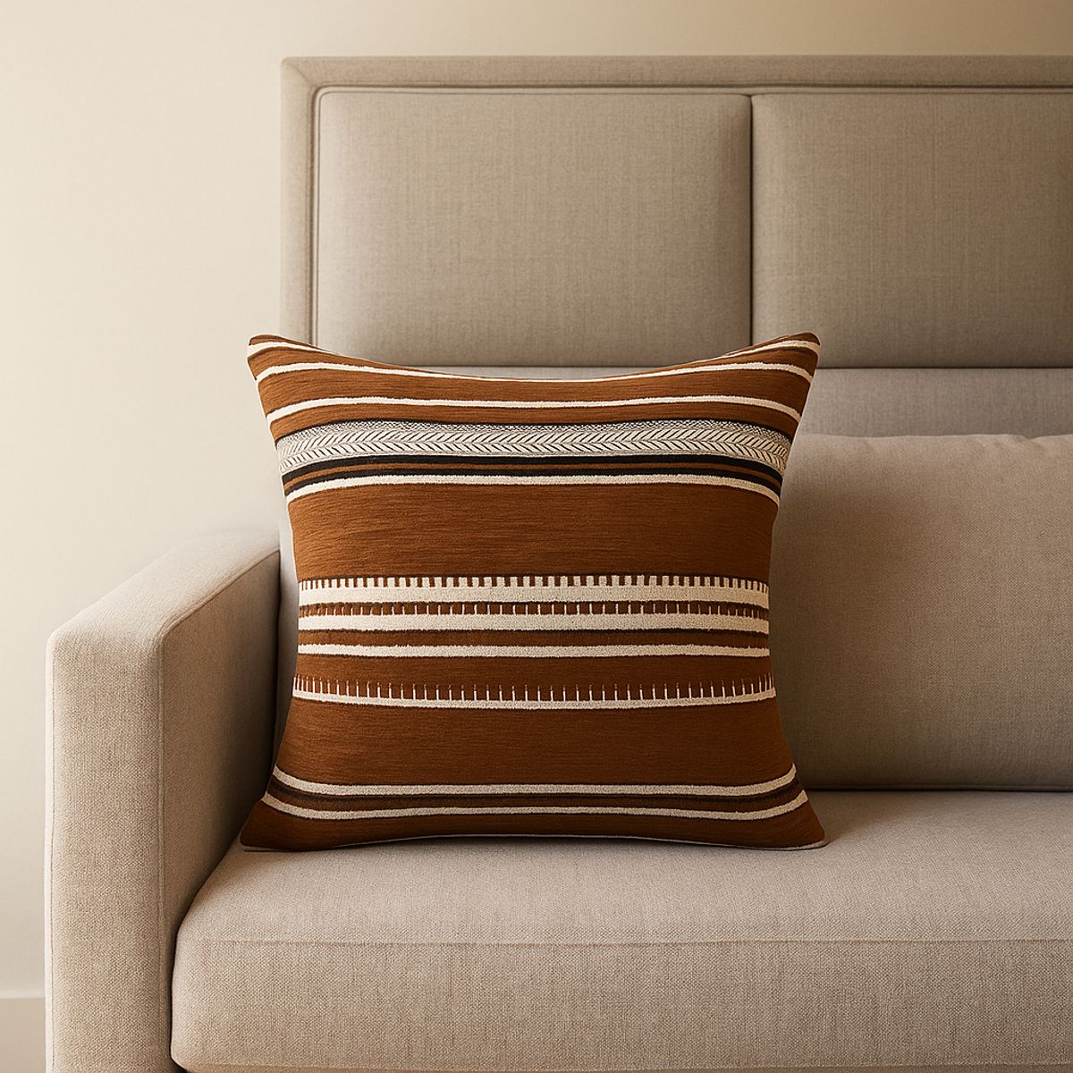 ARMONIA - Funda almohadón chenille marrón estilo moderno 759