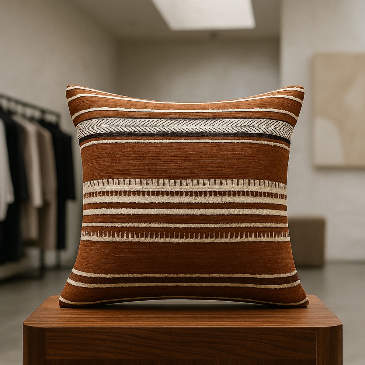 ARMONIA - Funda almohadón chenille marrón estilo moderno 759