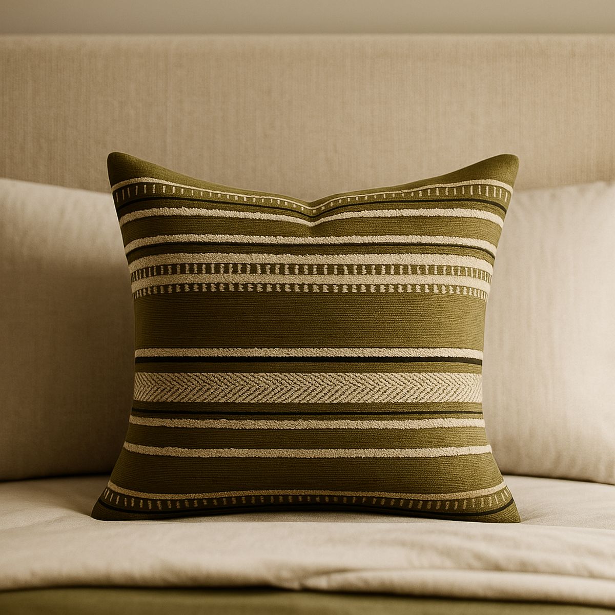 ARMONIA - Funda almohadón verde chenille diseño moderno sala 759