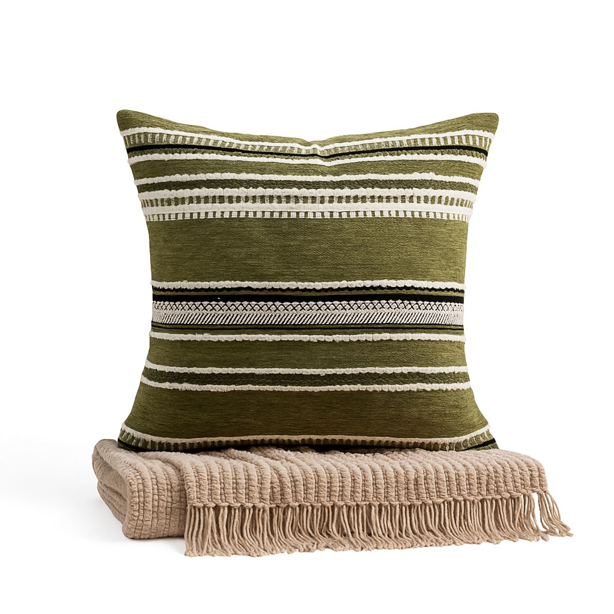 ARMONIA - Cojín chenille verde funda suave decoración hogar 759