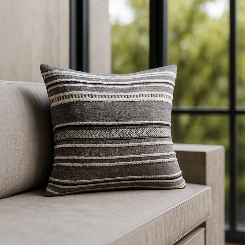 ARMONIA - Funda cojín chenille gris textil premium dormitorio 759