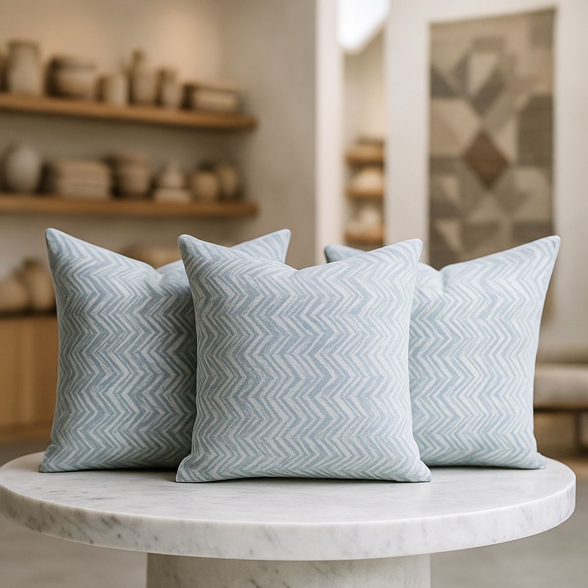 ARMONIA - 3 fundas cojín chenille azul 45x45 diseño chic 760