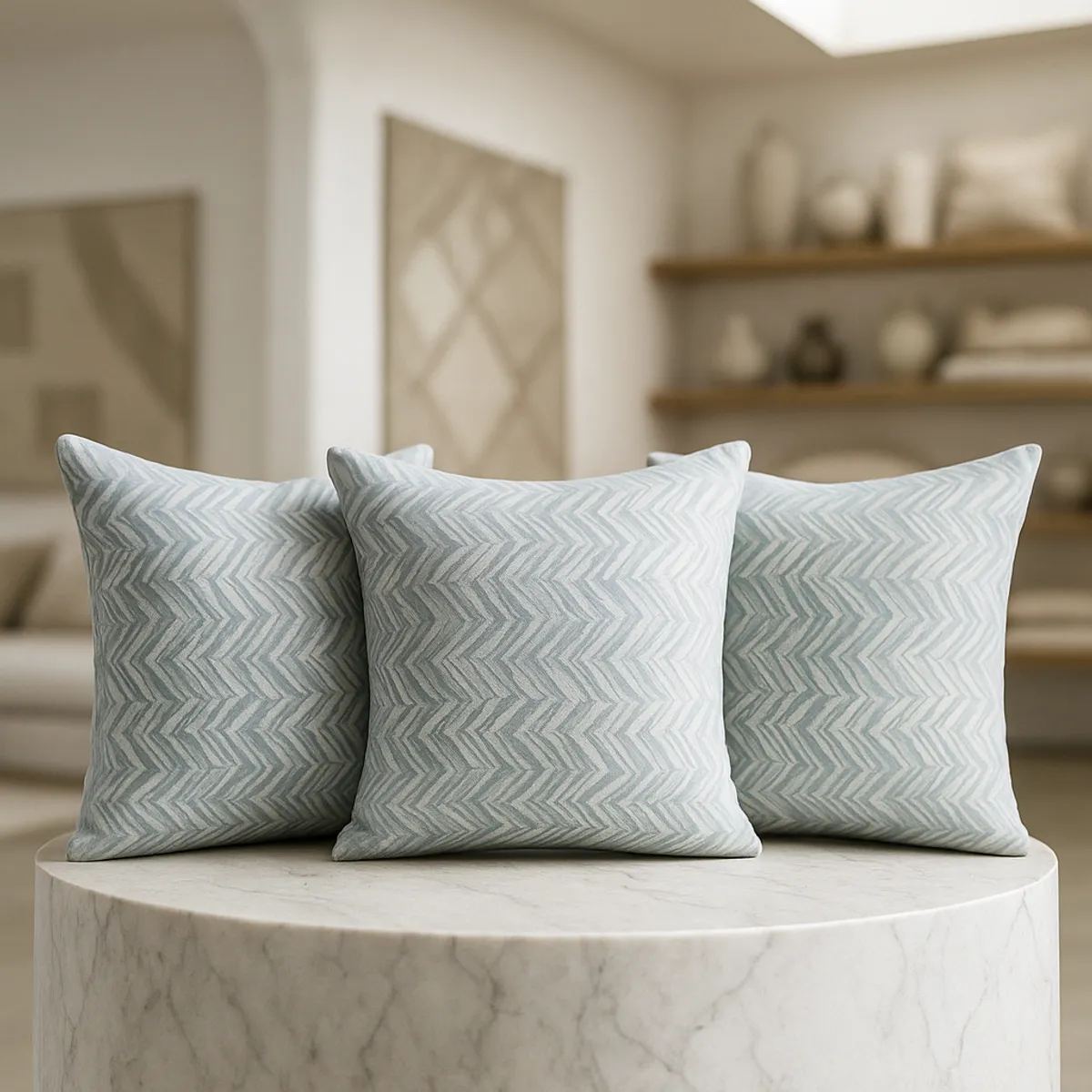 ARMONIA - Pack triple fundas cojín chenille azul 45x45 calidad premium 760
