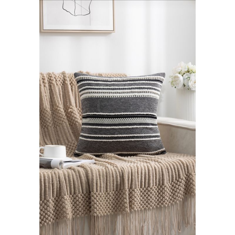 ARMONIA - Funda cojín chenille gris para sofá estilo elegante 759