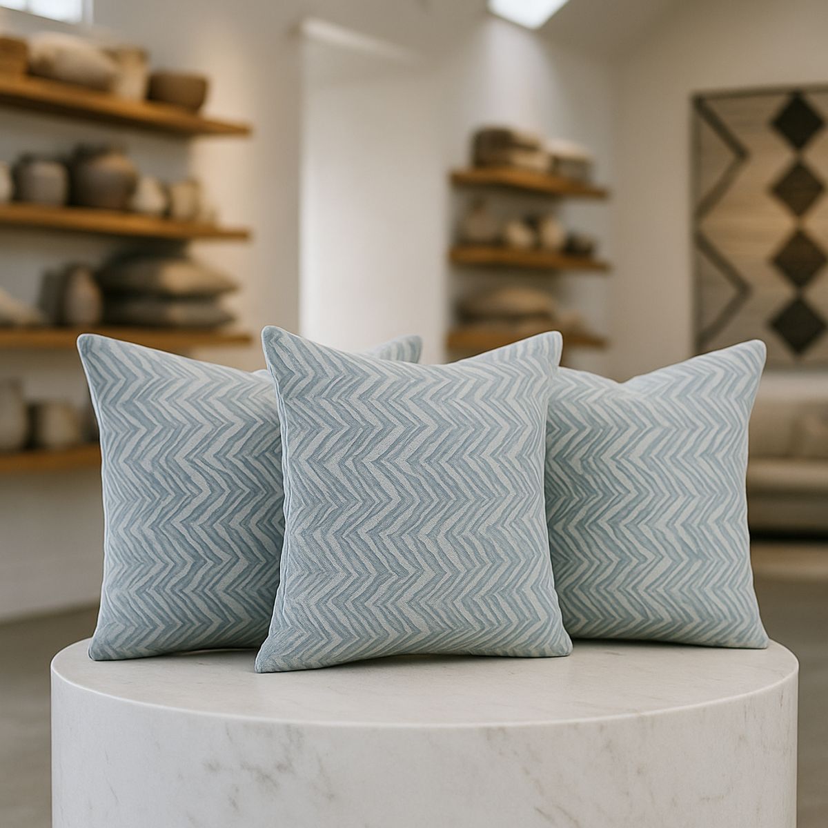 ARMONIA - Pack 3 fundas cojín chenille azul 45x45 decoración hogar 760