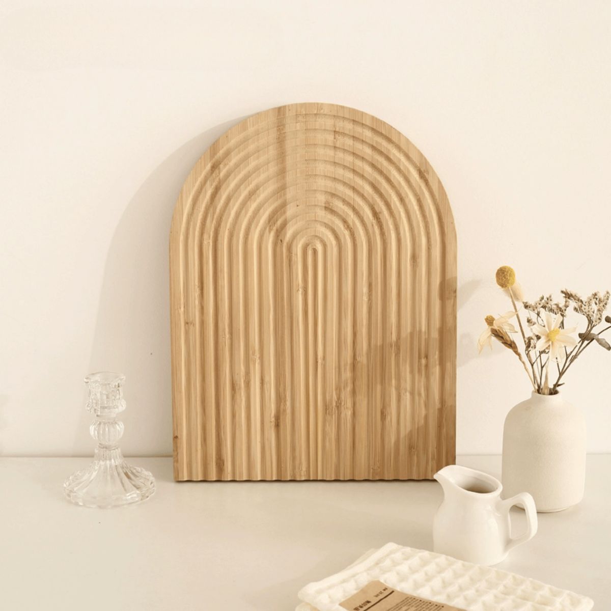 HOMESTAR - Bandeja Tabla Madera Tipo Arco Ondulado - Estilo Bohemio.