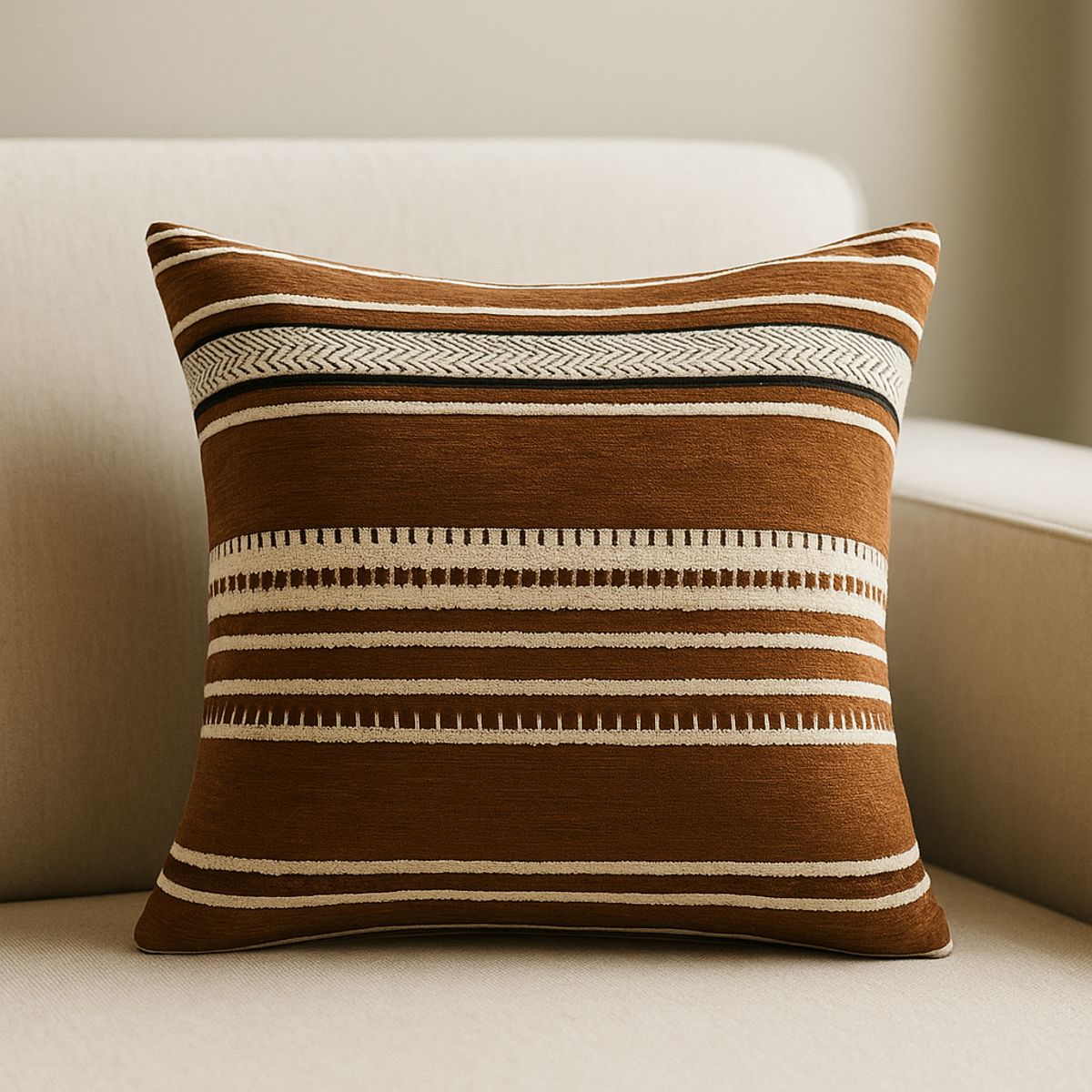 ARMONIA - Funda almohadón marrón chenille diseño moderno sala 759