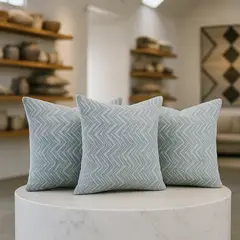 ARMONIA - Set 3 fundas cojín chenille azul 45x45 tacto suave 760