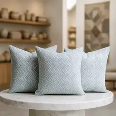 ARMONIA - Pack triple fundas cojín chenille azul 45x45 calidad premium 760