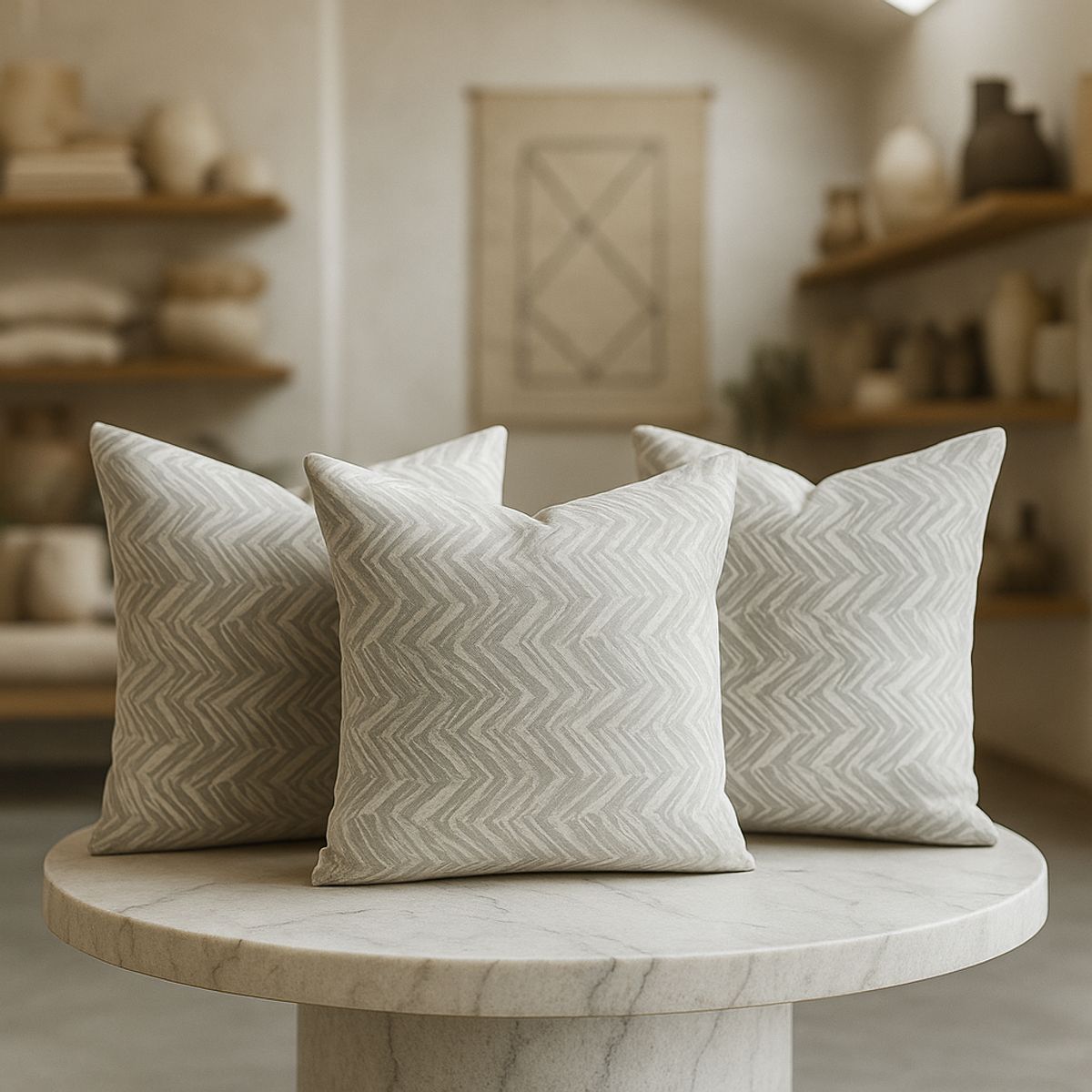 ARMONIA - Pack triple fundas cojín chenille beige 45x45 calidad premium 760