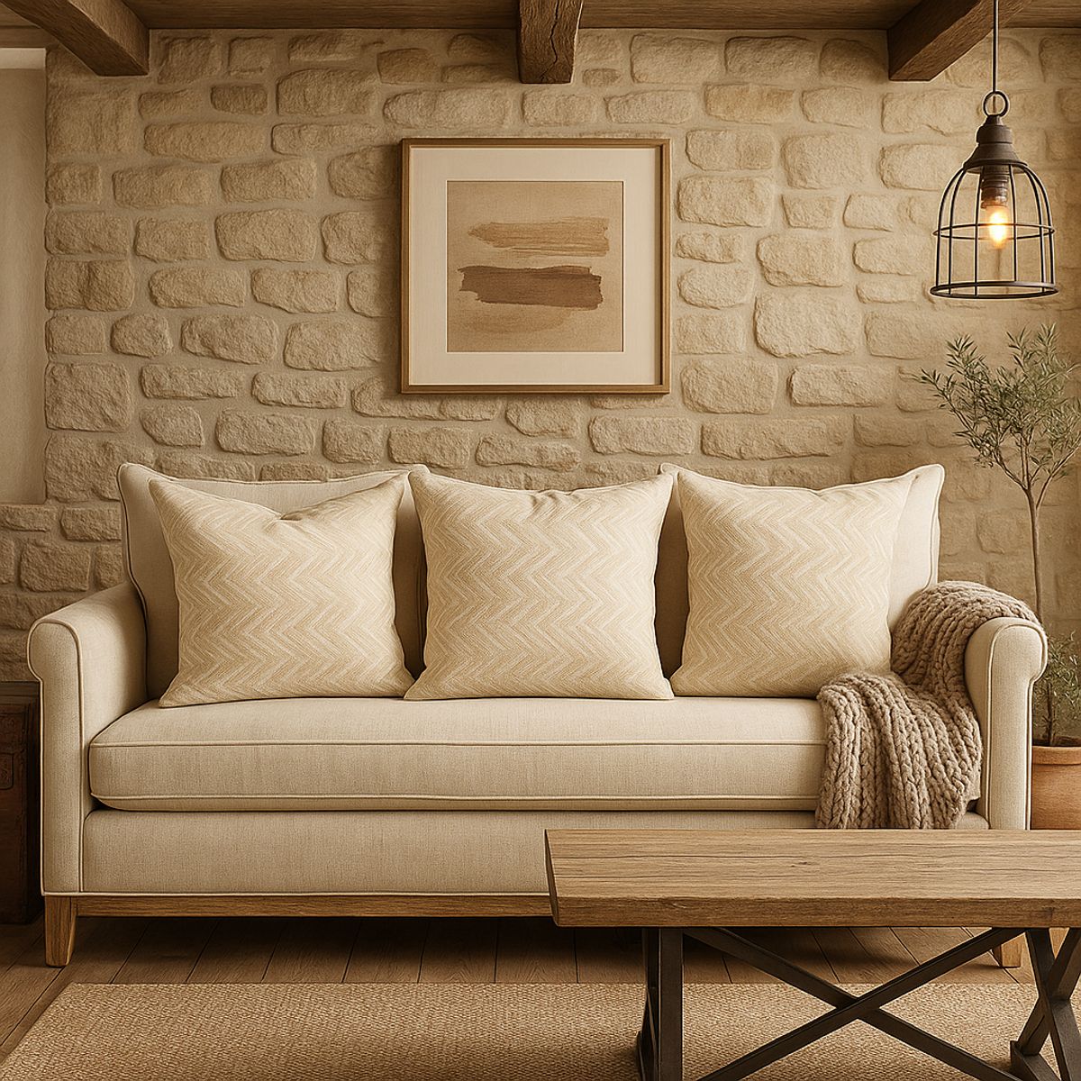 ARMONIA - Pack 3 fundas cojín chenille beige 45x45 decoración hogar 760