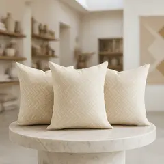 ARMONIA - 3 fundas cojín chenille beige 45x45 diseño chic 760