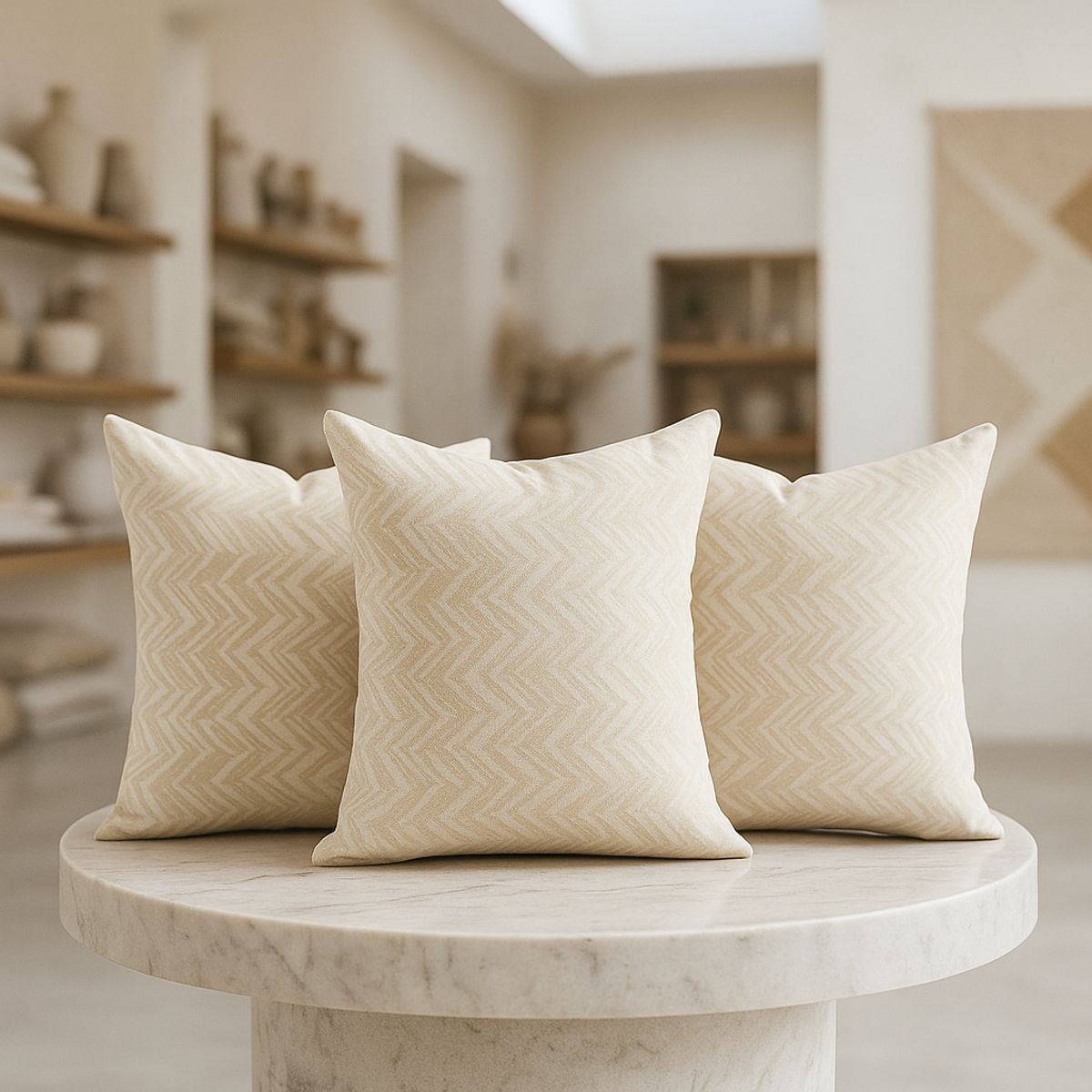 ARMONIA - Trío fundas cojín chenille beige 45x45 estilo moderno 760