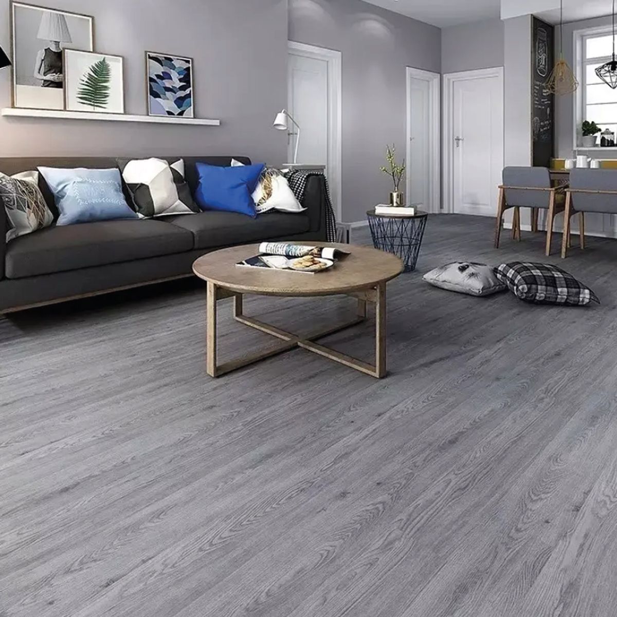 Piso Vinílico SPC Gris Biselado 2.24mt2  5mm 122x18.4 cm, marca DOER - Foto 2