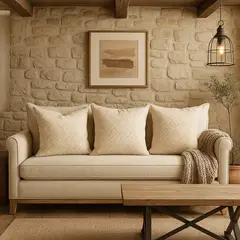 ARMONIA - Pack 3 fundas cojín chenille beige 45x45 decoración hogar 760