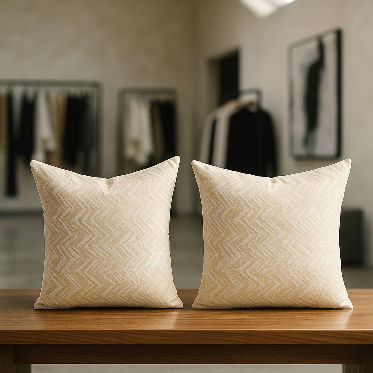 ARMONIA - Dúo fundas almohadón modelo chenille beige 45x45 moderno 760