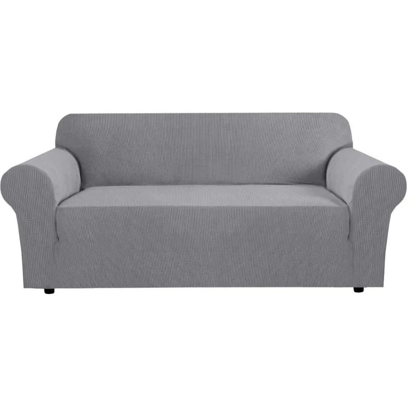 EVERSO - Funda Cubre Sofá Protectora Premium Cuadrille 3 Cuerpos Gris Claro