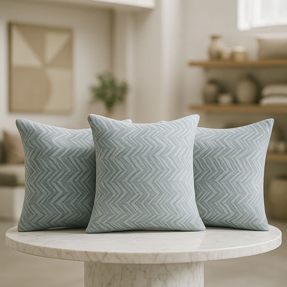 ARMONIA - Set 3 fundas cojín chenille azul 45x45 tacto suave 760