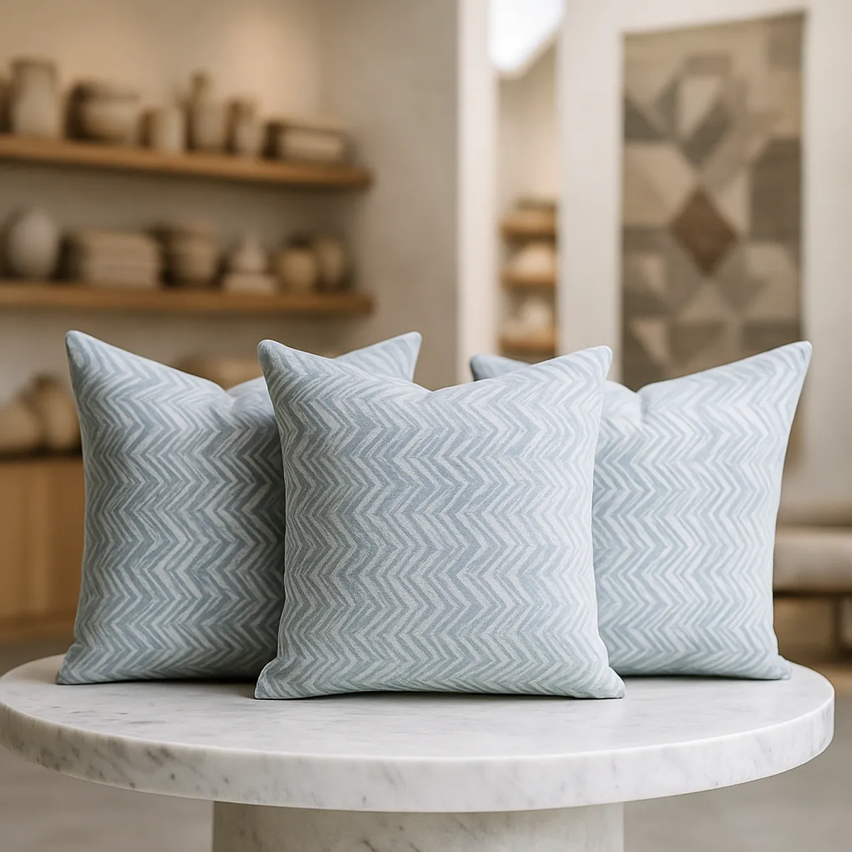 ARMONIA - Pack triple fundas cojín chenille azul 45x45 calidad premium 760