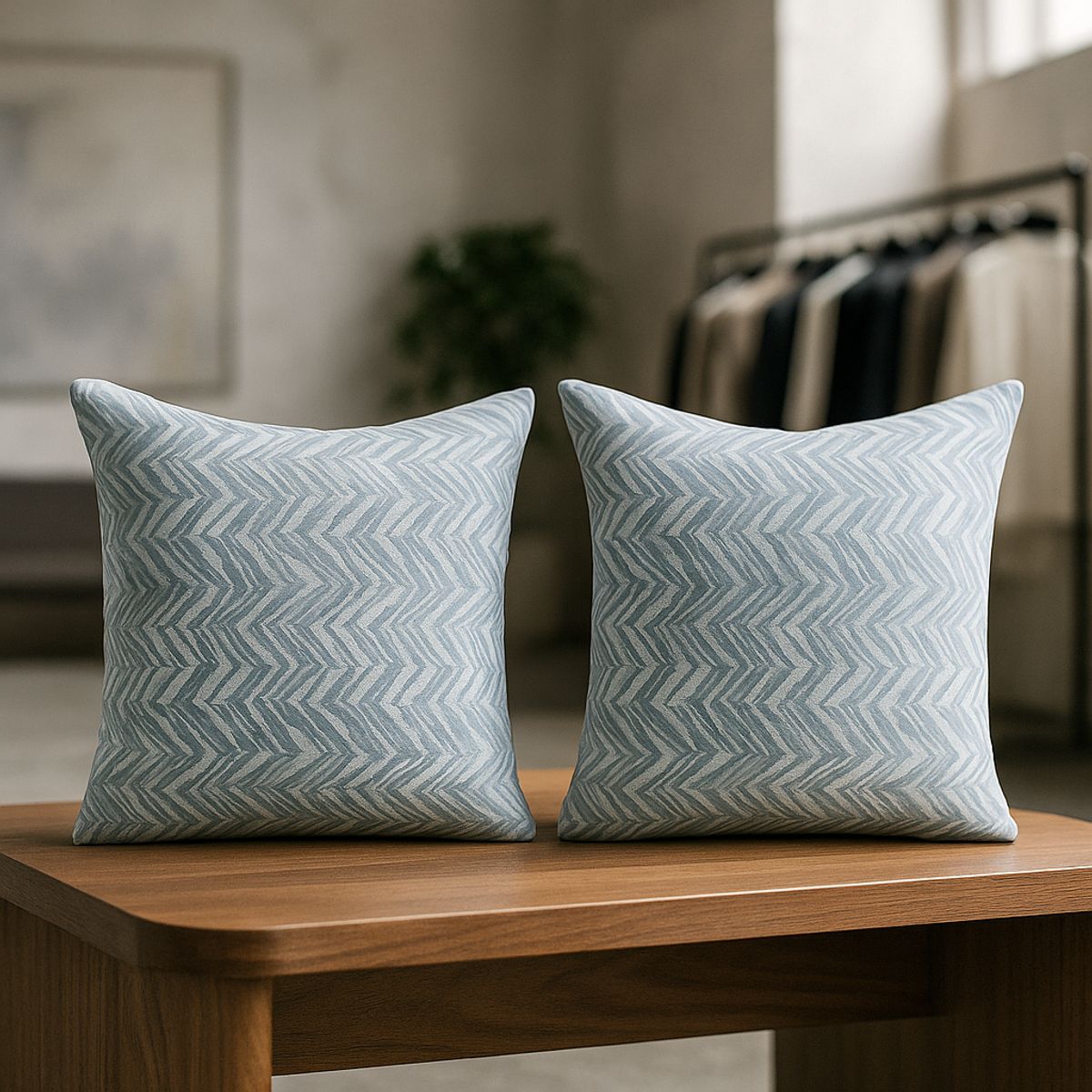 ARMONIA - Set 2 fundas cojín modelo chenille azul 45x45 suaves 760