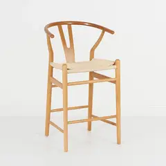 KLIK - Taburete Wishbone Madera y Hilo de Cuerda - Natural - Café