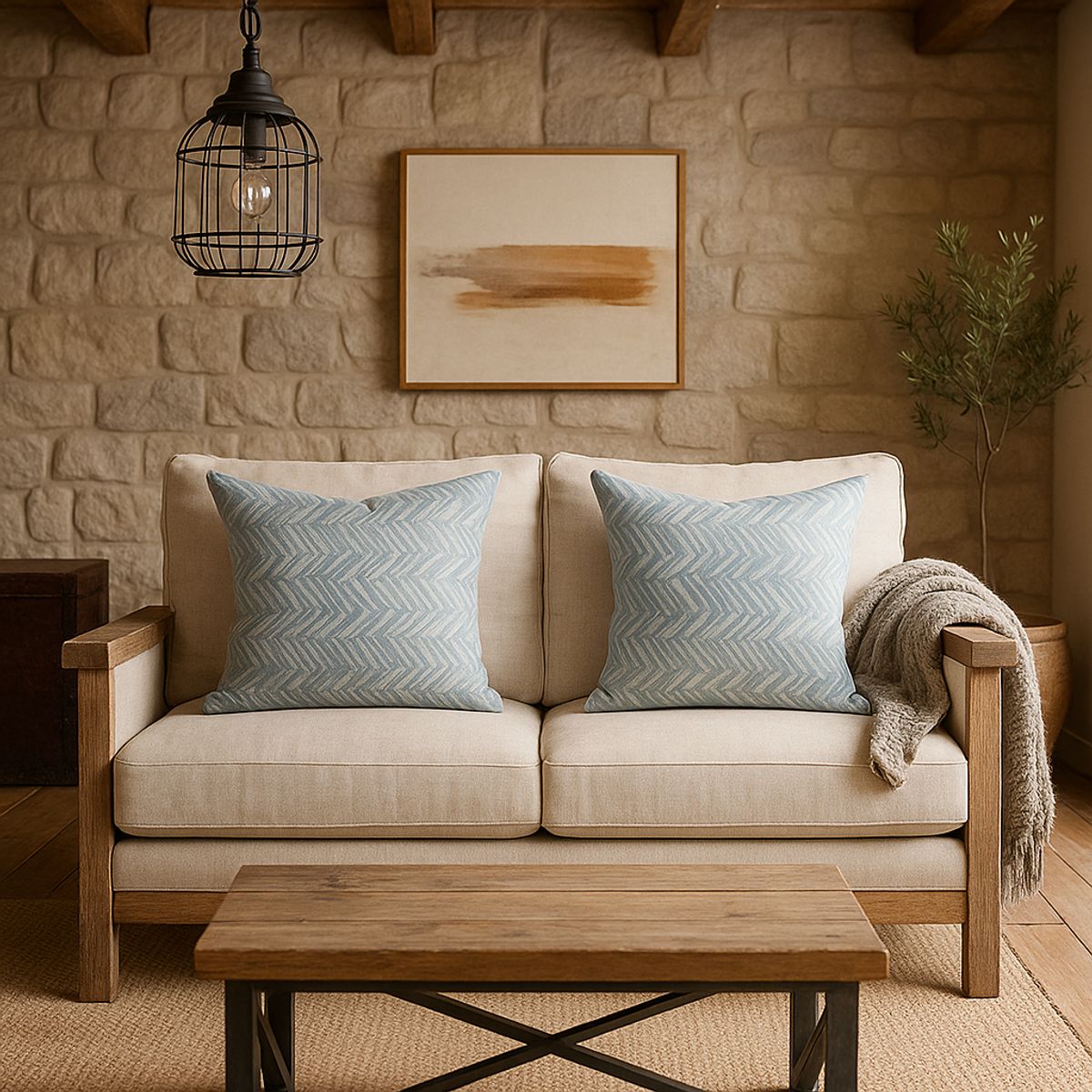 ARMONIA - Set 2 fundas cojín chenille azul 45x45 suaves 760