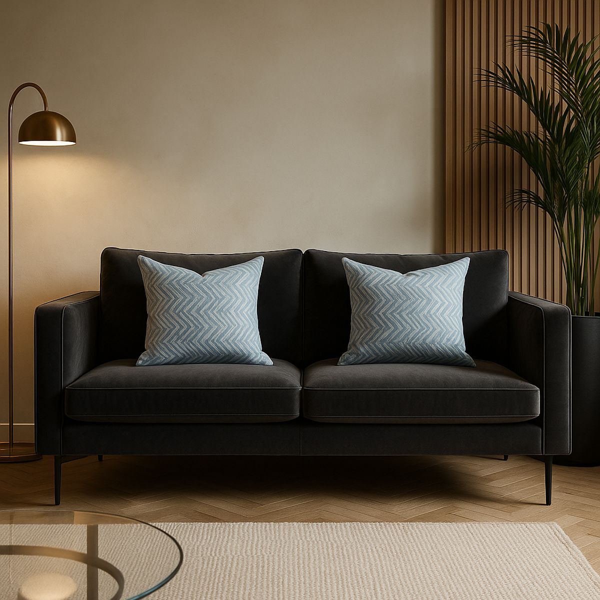 ARMONIA - 2 fundas cojín chenille azul 45x45 diseño chic 760