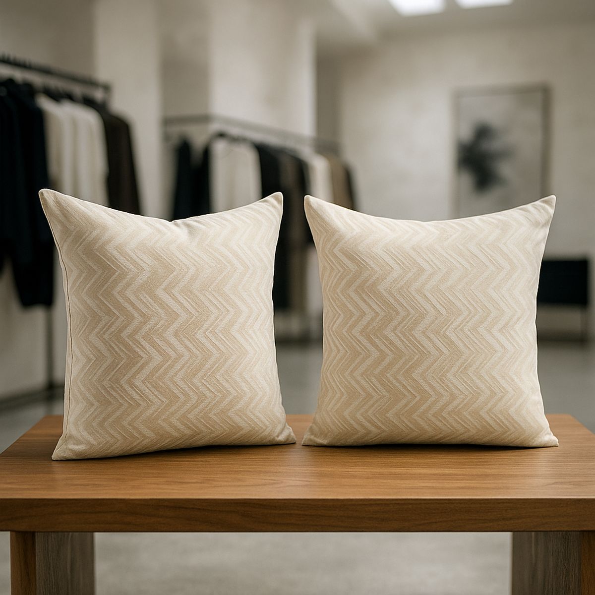 ARMONIA - 2 fundas cojín chenille beige 45x45 diseño chic 760