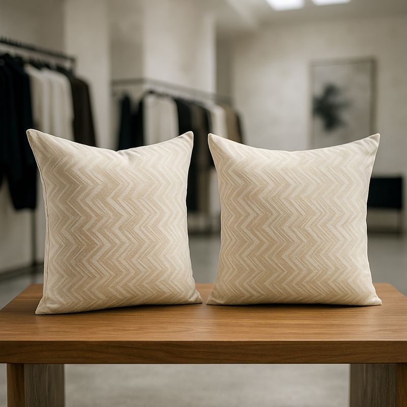 ARMONIA - Pack doble fundas cojín chenille beige 45x45 premium 760