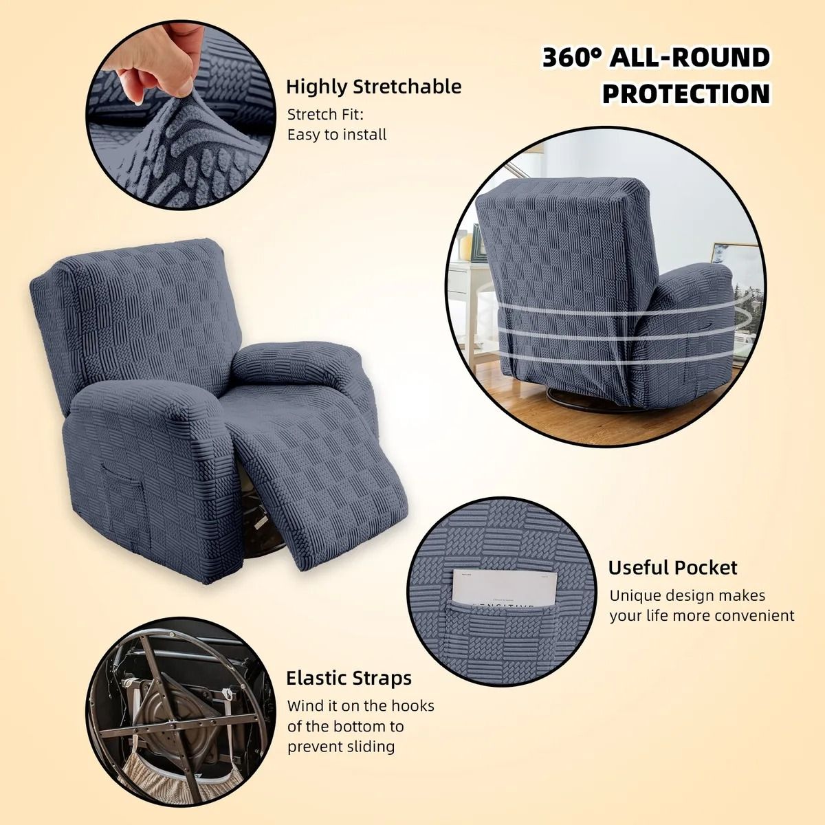 EVERSO - Funda Cubre Sofá Protectora Premium Cuadrille 1 Cuerpo Gris 337