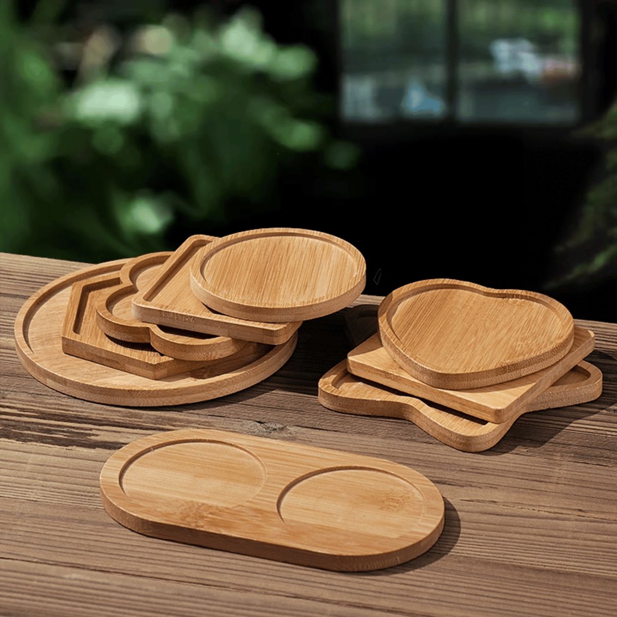 HOMESTAR - Bandeja Ovalada Bambú Doble Posavasos