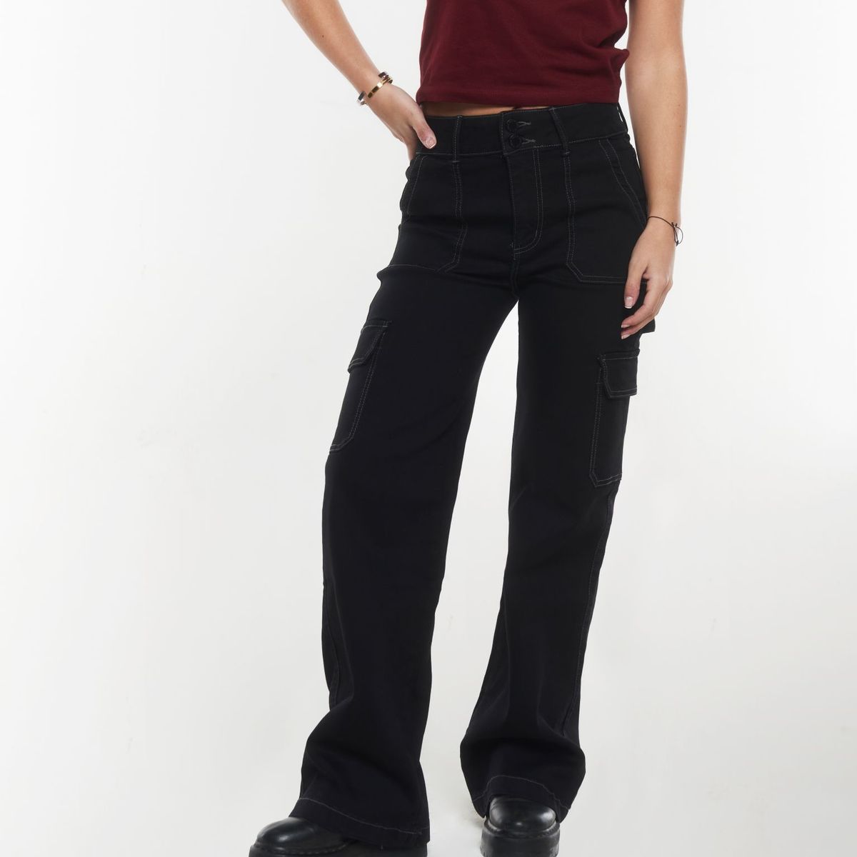 EFESIS - Jeans Lyna Wide Cargo Tiro Medio Mujer