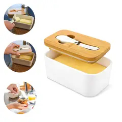 ATURE - Mantequillero Cerámica Tapa Bamboo + Cuchillo