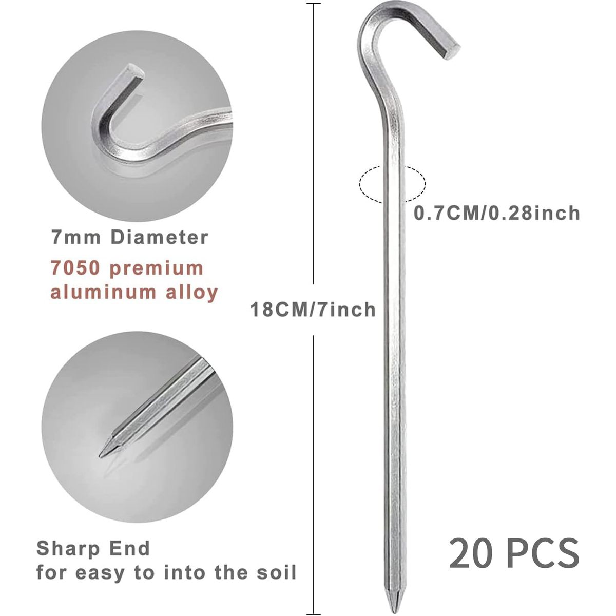 ATURE - Set 20u Estacas Camping Para Tienda De Campaña Carpas 18cm