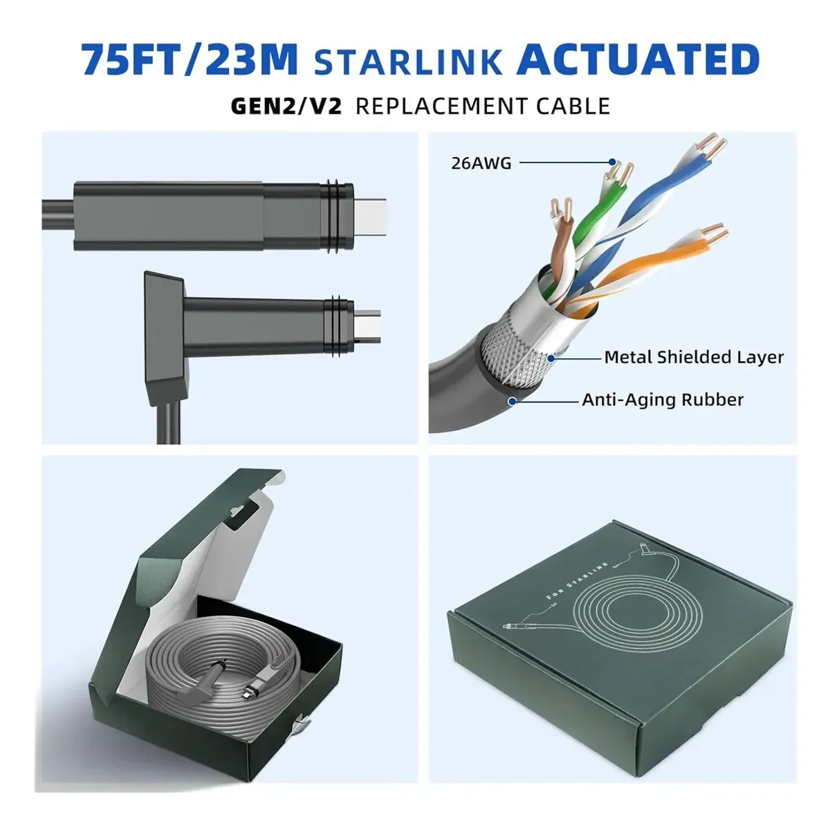 KUANGYE - 15metros Cable Para Starlink Red Y Motorizado Para Adaptador Gen2